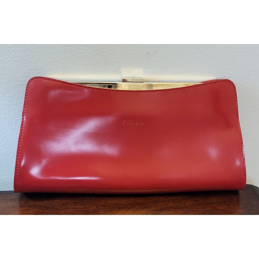 FURLA Red Clutch Luxury Bag with Metal Strap